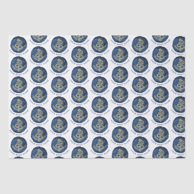 Elegante Wasserfarbe Anchor Nautical Name Navy Bla Seidenpapier (Vorderseite)