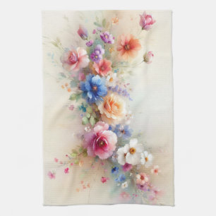 Elegante Wasserfarbe Aquarell Blumen Kunst Vorlage Geschirrtuch