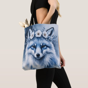 Elegante Wasserfarbe-Arktischer-Fuchs-Blumen-Trage Tasche