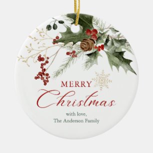Elegante Wasserfarbe-Beeren-Weihnachtsfoto Keramik Ornament