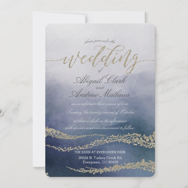 Elegante Wasserfarbe bei Surf Hochzeit Einladung (Vorderseite)
