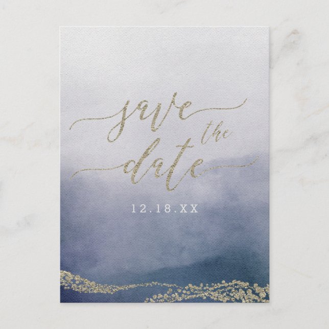 Elegante Wasserfarbe bei SurfWedding Rett der Date Ankündigungspostkarte (Vorderseite)