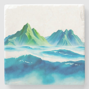 Elegante Wasserfarbe-Berg-Untersetzer   Minimalist Steinuntersetzer