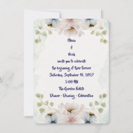 Elegante Wasserfarbe Blaue Blumige Hochzeitseinlad Einladung