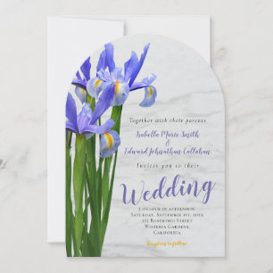 Elegante Wasserfarbe Blaue Blumige & Marmor-Hochze Einladung