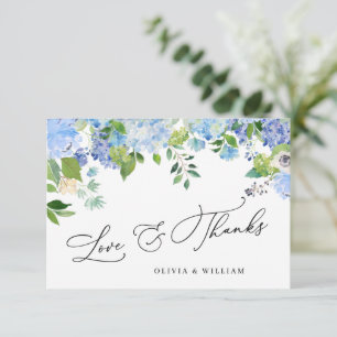 Elegante Wasserfarbe Blaue Hortensien Blumen Dankeskarte