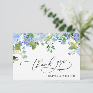 Elegante Wasserfarbe Blaue Hortensien-Blumen Dankeskarte
