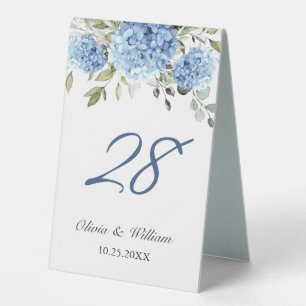 Elegante Wasserfarbe Blaue Hortensien Hochzeit Tischaufsteller