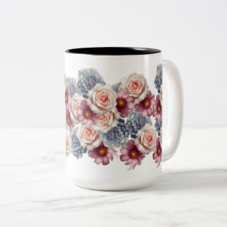 Elegante Wasserfarbe-Blumen-Kaffeetasse - Pastellr Zweifarbige Tasse