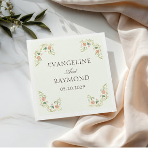 Elegante Wasserfarbe-Blumen-Rokokohochzeit Serviette
