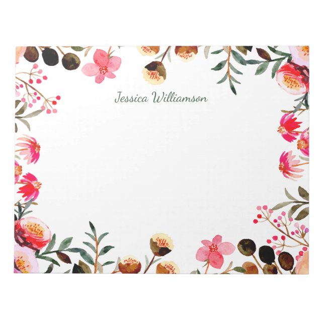 Elegante Wasserfarbe Blumengrün Personalisiert Notizblock (Vorderseite)