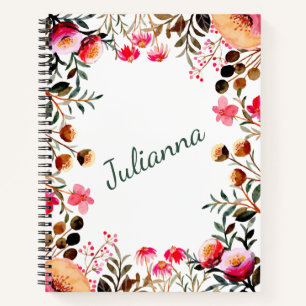 Elegante Wasserfarbe Blumengrün Personalisiert Notizbuch