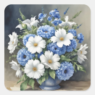 Elegante Wasserfarbe Blumenvase Quadratischer Aufkleber