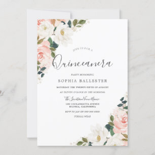 Elegante Wasserfarbe Blush Blumenleaf Quinceanera Einladung