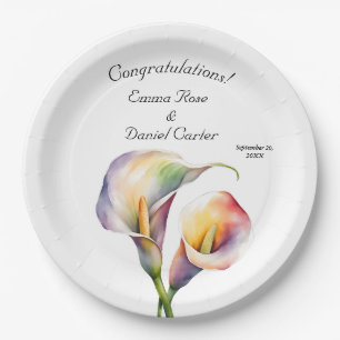 Elegante Wasserfarbe Calla Lilies Romantische Blum Pappteller