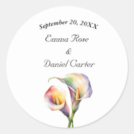 Elegante Wasserfarbe Calla Lilies Romantische Blum Runder Aufkleber