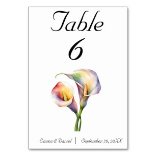 Elegante Wasserfarbe Calla Lilies Romantische Blum Tischnummer
