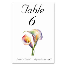 Elegante Wasserfarbe Calla Lilies Romantische Blum Tischnummer