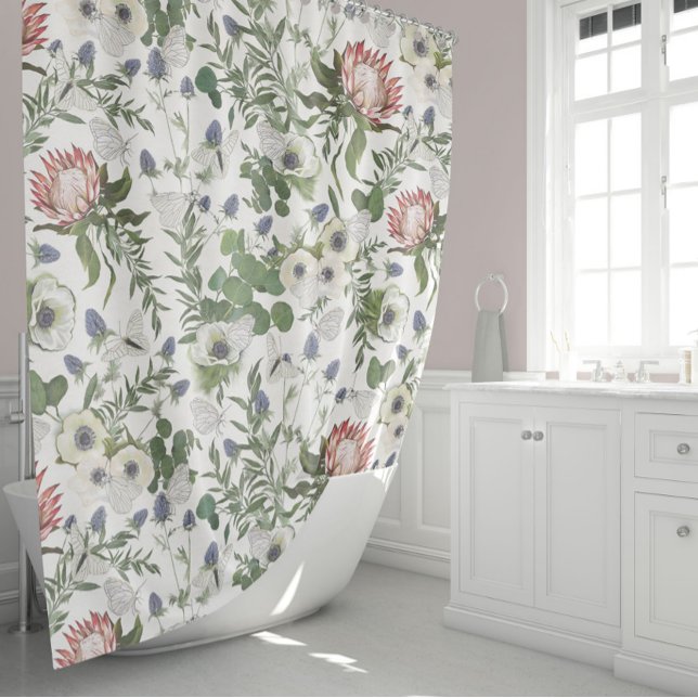 Elegante Wasserfarbe Duschvorhang (Romantic Floral Elegance Protea Anemones Thistle Shower Curtain from Studio Posies. )