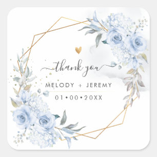 Elegante Wasserfarbe Dusty Blue Rosen Danke Quadratischer Aufkleber
