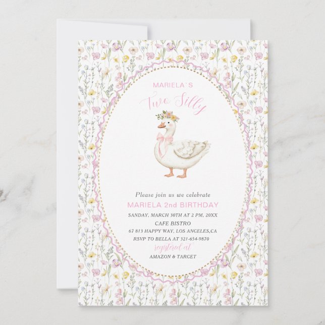 Elegante Wasserfarbe Eine alberne Gans am 2. Gebur Einladung (Vorderseite)