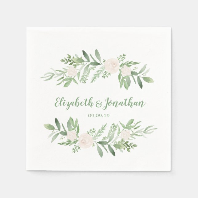 Elegante Wasserfarbe Elfenbeinhochzeit Rose Serviette (Vorderseite)