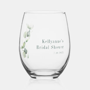 Elegante Wasserfarbe-Eukalyptus-Brautparty Weinglas Ohne Stiel