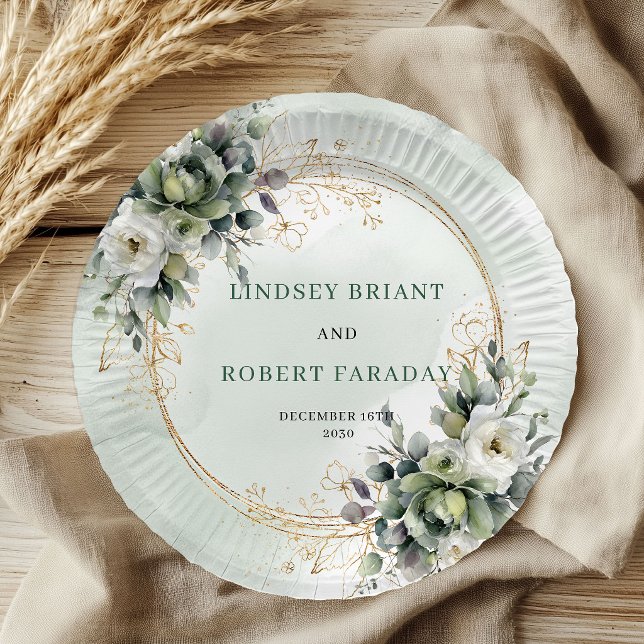 Elegante Wasserfarbe-Eukalyptus-Hochzeitspapiertel Pappteller (Elegant Watercolor Eucalyptus Wedding Paper Plates)