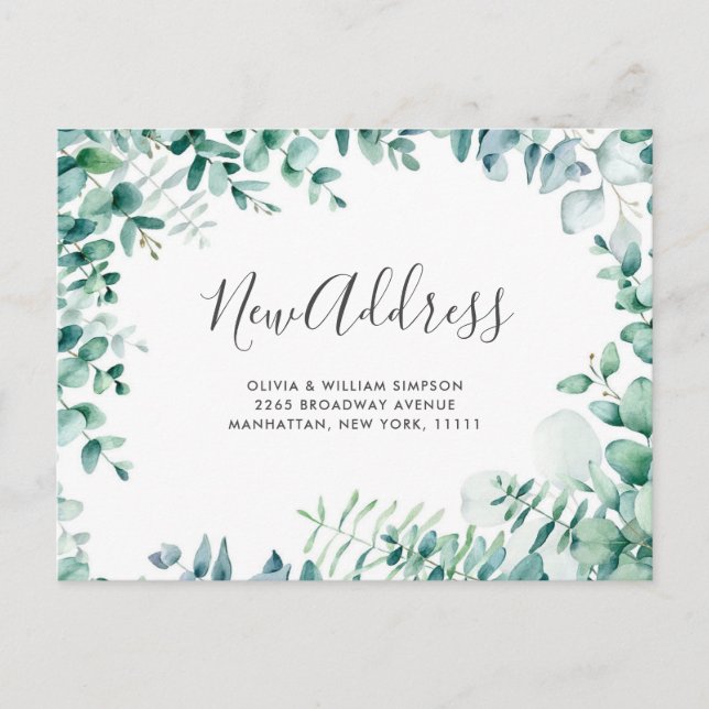 Elegante Wasserfarbe Eukalyptus Moving Ankündigung Postkarte (Vorderseite)