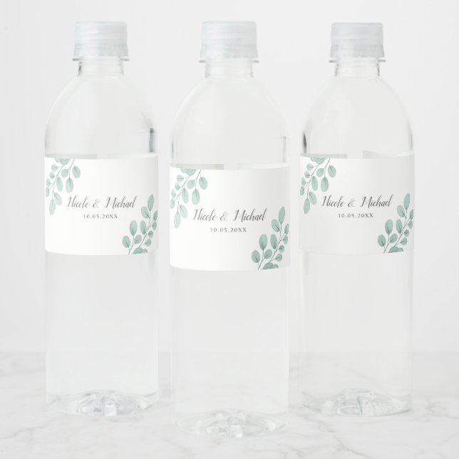 Elegante Wasserfarbe Eukalyptus Personalisiert Hoc (Flaschen)