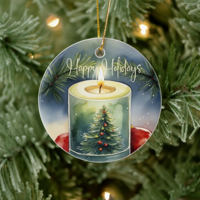 Elegante Wasserfarbe Festliche Weihnachtsbaumkapel Keramik Ornament (Baum)