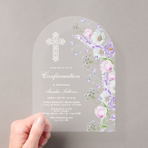Elegante Wasserfarbe Flieder Blumen Bogen Konfirma Acryleinladungen