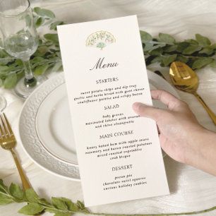 Elegante Wasserfarbe Floral Rokoko Hochzeit Menükarte