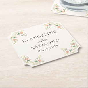 Elegante Wasserfarbe Floral Rokoko Hochzeit Untersetzer