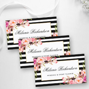 Elegante Wasserfarbe Floral Rosa Gold Rahmen Gestr Visitenkarte