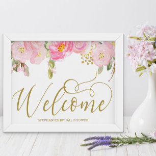 Elegante Wasserfarbe Floral Rosa Gold Willkommenss Poster