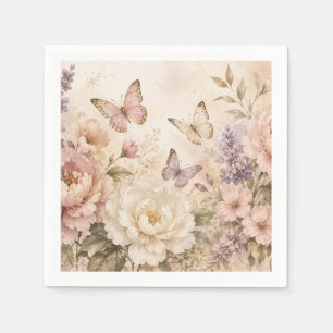 Elegante Wasserfarbe-Floral & Schmetterling Serviette