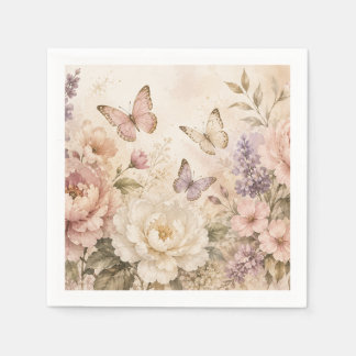 Elegante Wasserfarbe-Floral & Schmetterling Serviette