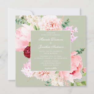 Elegante Wasserfarbe Florale Hellgrüne Hochzeit Einladung