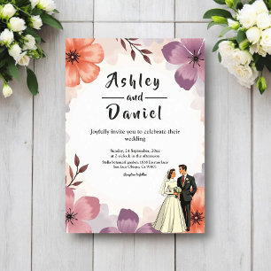 Elegante Wasserfarbe Florale Romantische Hochzeit  Einladung