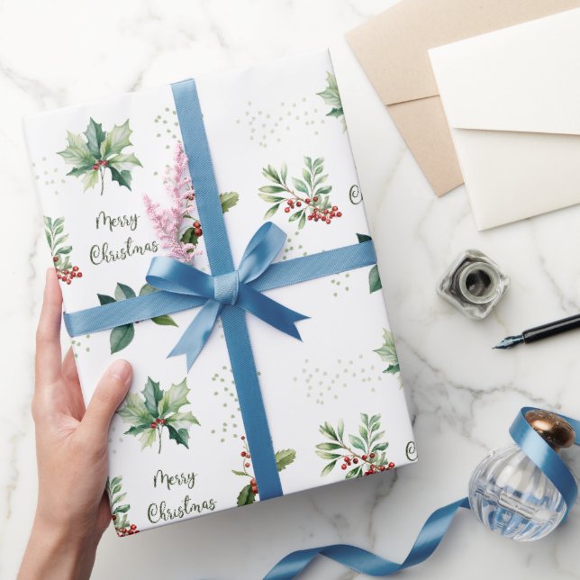 Elegante Wasserfarbe Frohe Weihnachten Geschenkpapier (Schenken)