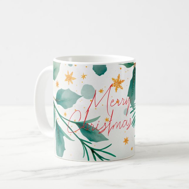 Elegante Wasserfarbe Frohe Weihnachten Kaffeetasse (Vorderseite Links)
