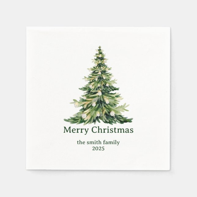 Elegante Wasserfarbe Frohe Weihnachtsbaum Non-Foto Serviette (Vorderseite)