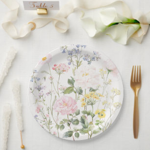 Elegante Wasserfarbe-Garten-Blumenhochzeit Pappteller