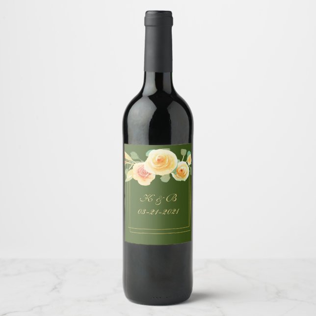 Elegante Wasserfarbe Gelbe Rose Bouquet Weinetikett (Vorderseite)
