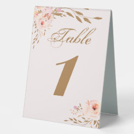 Elegante Wasserfarbe Gold Rosa Rosen Hochzeit Tischaufsteller