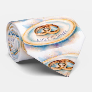 Elegante Wasserfarbe Goldene Rosen Hochzeitsringe Krawatte