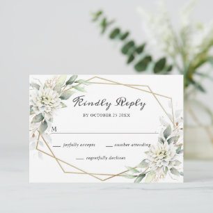 Elegante Wasserfarbe Goldgrünes Blattwerk Hochzeit RSVP Karte