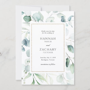 Elegante Wasserfarbe-Grün-Botanik-Hochzeit Save The Date