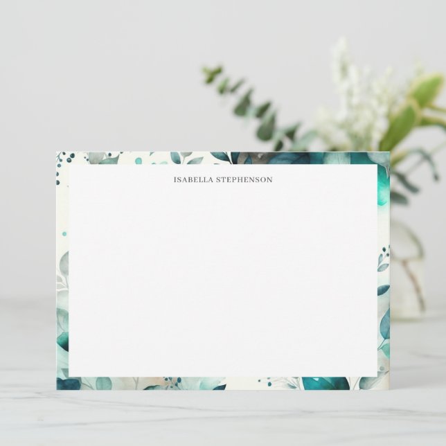 Elegante Wasserfarbe Grün Botanisch Personalisiert Dankeskarte (Stehend Vorderseite)